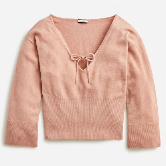 J. Crew Cashmere ribbed crewneck sweater (Sz XL) Muted Pink Bell Sleeve V-Neck - Picture 3 of 13